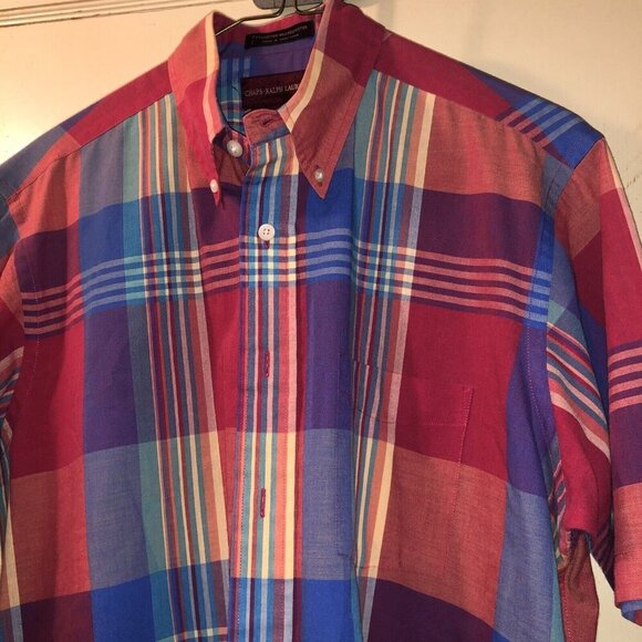 Chaps Ralph Lauren Shirt Mens M Button Down Plaid Short Sleeve Lightweight - Picture 2 of 5